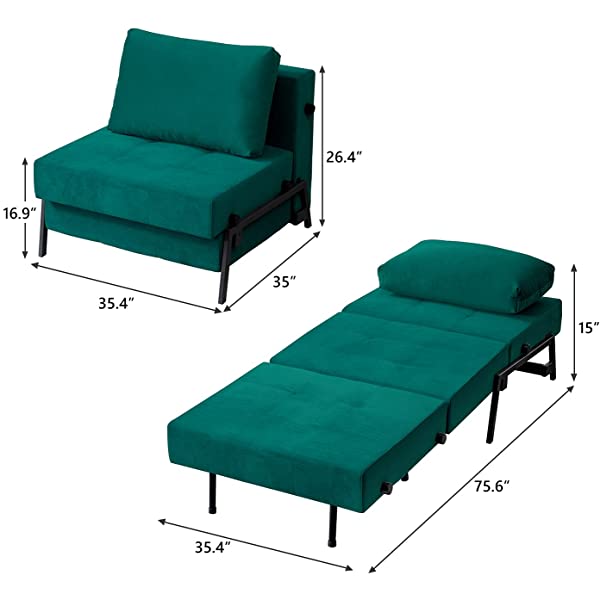 Vonanda Sofa Bed, Folding Velvet Sleeper Sofa, Modern Sleeper Chair Bed with Hidden Legs and Sturdy Frame for Small Living Space, Velvet Hunter Green