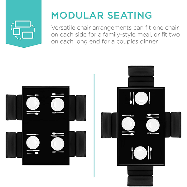 Best Choice Products 5-Piece Kitchen Dining Table Set for Dining Room, Kitchen, Dinette, Compact Space w/Glass Tabletop, 4 Faux Leather Metal Frame Chairs – Black