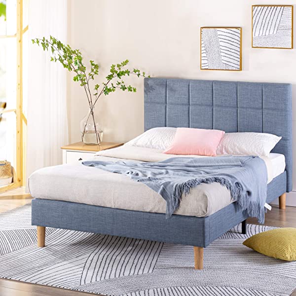 ZINUS Lottie Upholstered Platform Bed Frame / Mattress Foundation / Wood Slat Support / No Box Spring Needed / Easy Assembly, Grey, Queen Grey Queen Standard