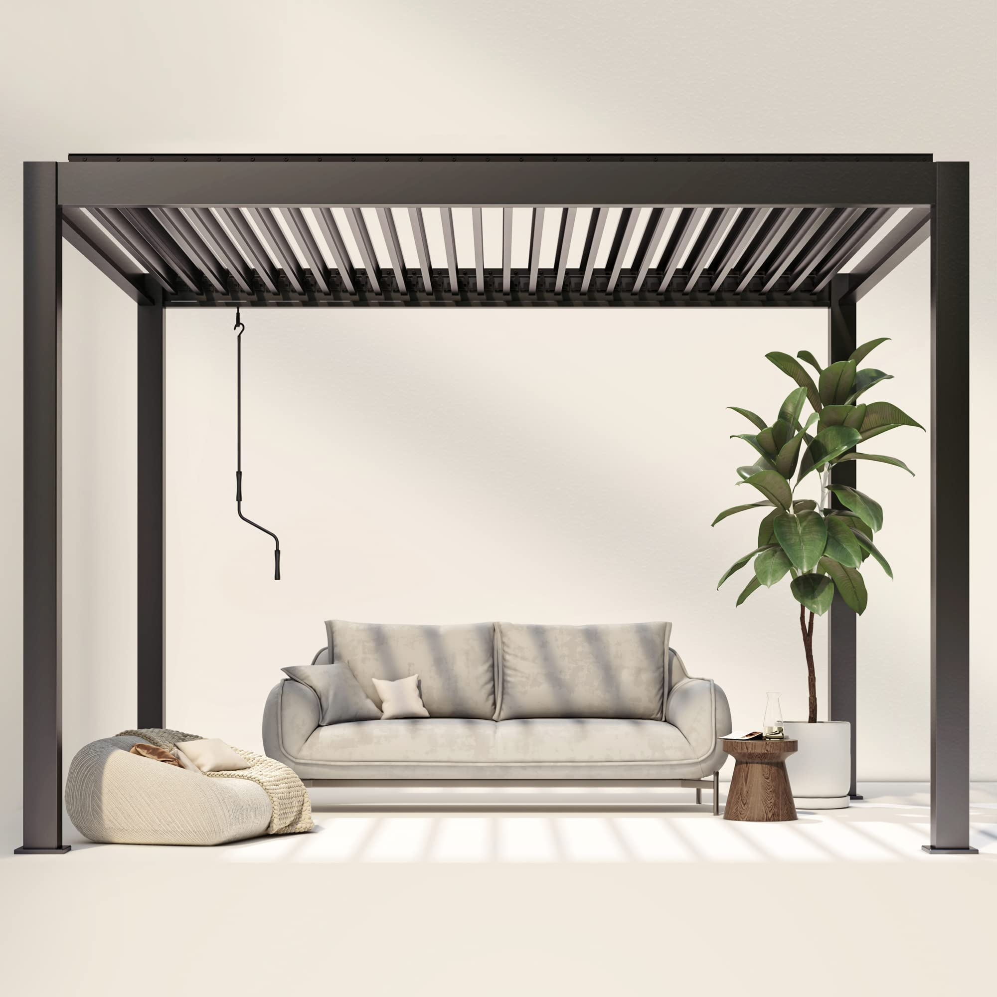 【Home&Garden】【BS】10'x10' NO Corrosion Louvered Pergola, High Strength Gazebo for Yard