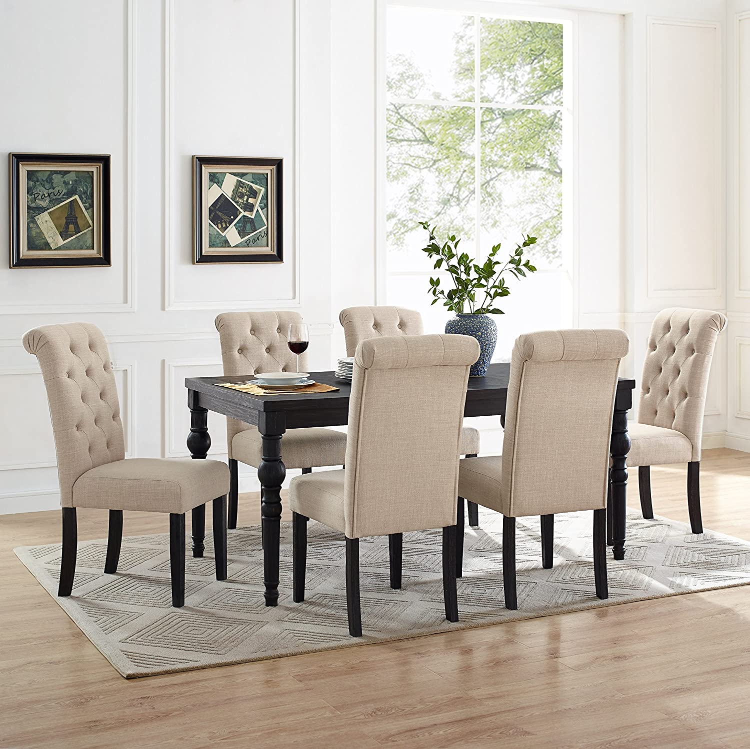 Roundhill Furniture Leviton Urban Style Dining Set: Table and 6 Chairs