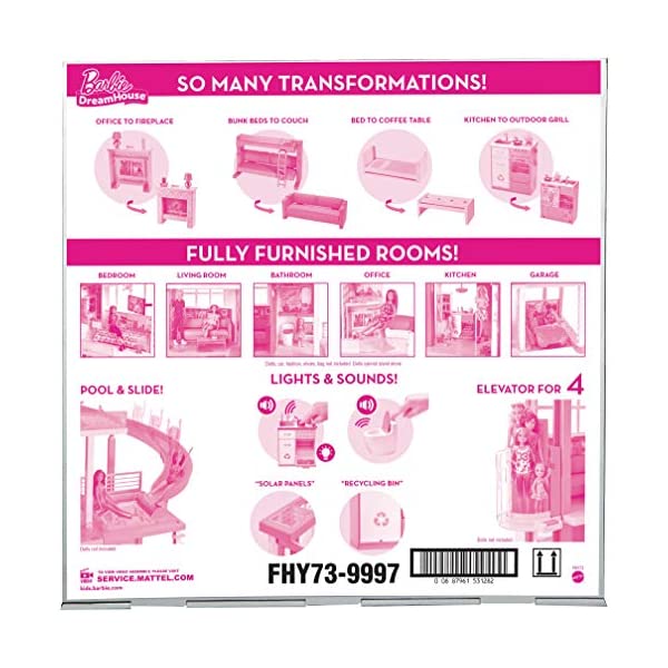 Barbie Dreamhouse Dollhouse with Wheelchair Accessible Elevator, Pool, Slide and 70 Accessories Including Furniture and Household Items, Gift for 3 to 7 Year Olds