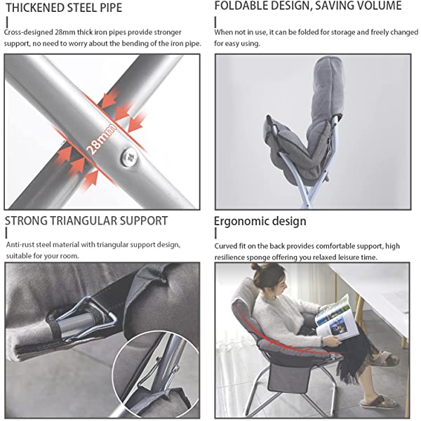 VOJUEAR Modern Accent Fabric Lazy Chair with Ottoman, Upholstered Lounge Reclining Armchair with Side Pocket for Adults or Kids,Upholstered Lounge Leisure Armrest Sofa Chair (CharcoalGrey)