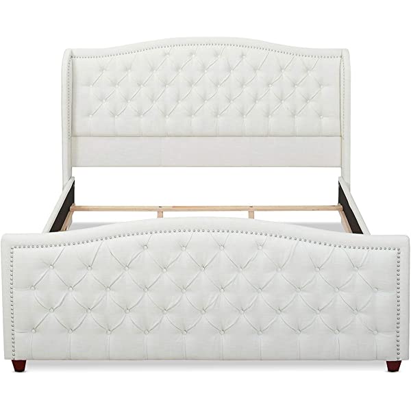 Jennifer Taylor Home Marcella Collection Queen Wingback Tufted Hand-Applied Nail Heads Upholstered Bed, Antique White Antique White Queen