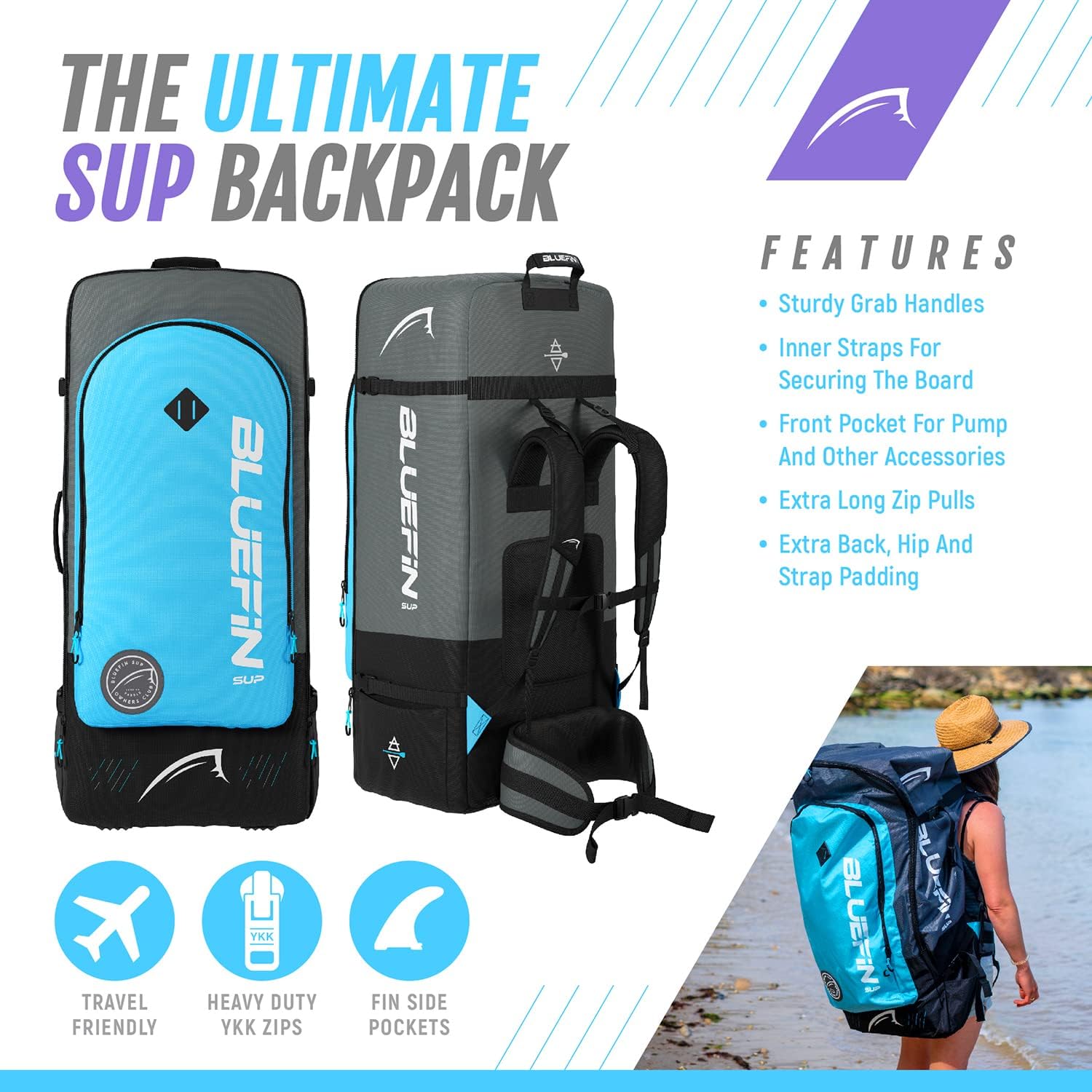 Bluefin Cruise SUP Inflatable Stand Up Paddle Board | Premium Paddleboard Accessories | Multiple sizes: Kids, 9'8, 10'4, 10’8, 12’, 15'