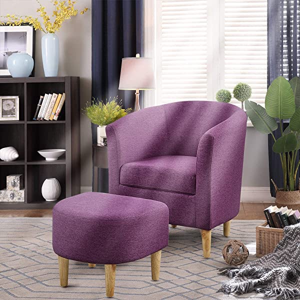 DAZONE Modern Accent Chair, Upholstered Arm Chair Linen Fabric Single Sofa Chair with Ottoman Foot Rest Mustard Yellow Comfy Armchair for Living Room Bedroom Small Spaces Apartment Office Yellow With Ottoman