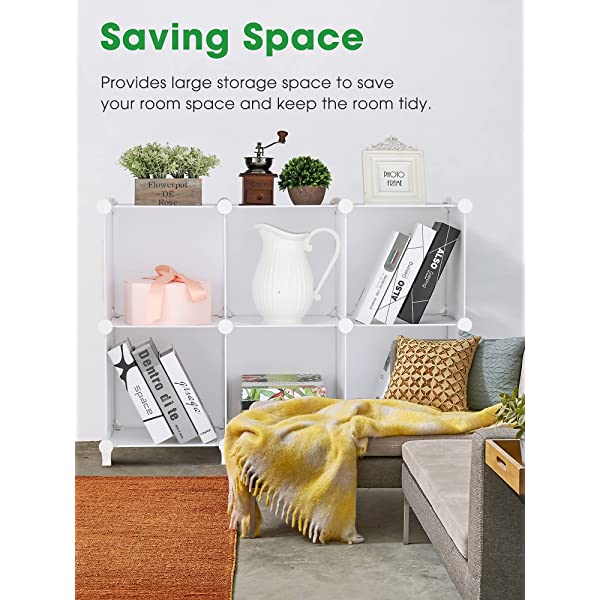 Puroma Cube Storage Organizer 6-Cube Closet Storage Shelves with Wooden Mallet DIY Closet Cabinet Bookshelf Plastic Square Organizer Shelving for Home, Office, Bedroom - Black Black Medium