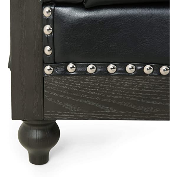 Christopher Knight Home Castalia Sofas, Midnight Black + Dark Brown Midnight Black + Dark Brown Birch Wood